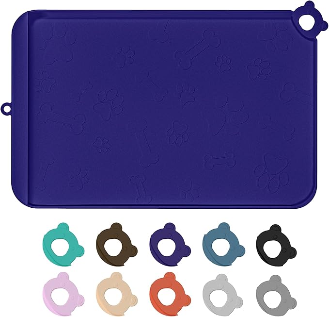 Dog Food Mat, Silicone Dog Mat for Food and Water -Pet Feeding Mats with Residue Collection Pocket, Waterproof Dog Cat Bowl Mats with Raised Edges and Hooks, Placemats for Cats and Dogs Water Bowl