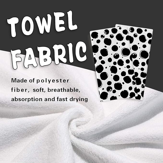 Black White Polka Dots Kitchen Dish Towels Set of 2, Spots Doodle Drying Hand Towel Baking Cooking Cloth, Modern Art Bathroom Home Decoration 18 x 26 Inches