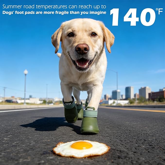 EXPAWLORER Dog Shoes for Hot Pavement Small Medium Large Dogs, Waterproof Non-Slip Dog Summer Booties with Socks, Easy On & Off Pet Boots & Paw Protectors, Easy-Clean for Beach Outdoor Rain (Green S)
