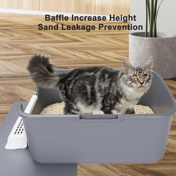 Sfozstra Grey Enclosed Cat Litter Box with Lid - Includes Sand Pedal & Carry Handle, Lift-Off Buckle Lock for Easy Cleaning, High Sides Anti-Leak, Odor Control with Deodorizer, for Cats Under 8 lbs