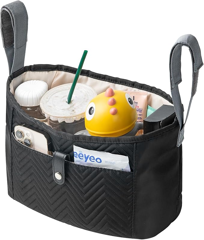 Universal Stroller Organizer with Anti-Slip Design, 8 Compartments, Compatible with Uppababy, Baby Jogger, Britax, BOB, Umbrella, and Pet Strollers - Black