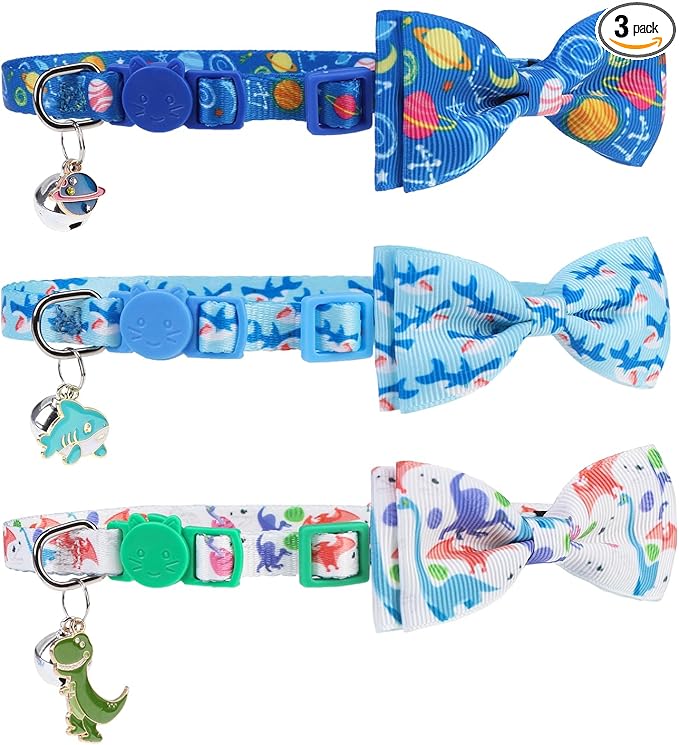 PUPTECK Cat Collar Breakaway with Bells, Kitten Collar Outfit Adjustable for Girl Boy Small Pet Puppy Bunny, Cute Costume Accessory with Safety Release Buckle (Bowtie-Blue)