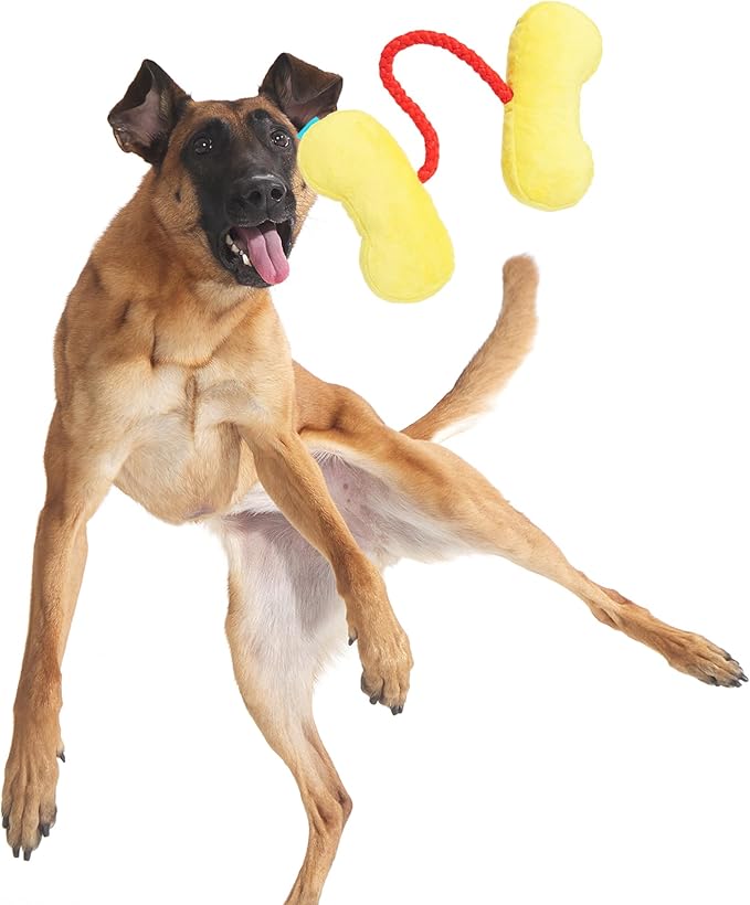 Barkbox Ate-Bit Tug Dog Toy | Plush Tug Toy with T-Shirt Rope, 2 Squeakers & Crinkle | Retro Interactive Tug & Play Toy for Dogs