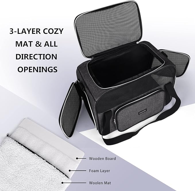 BAGLHER Pet Travel Carrier, Cat Carriers Dog Carrier for Small Medium Cats Dogs Puppies, Airline Approved Small Dog Carrier Soft Sided, Collapsible Puppy Carrier. Grey