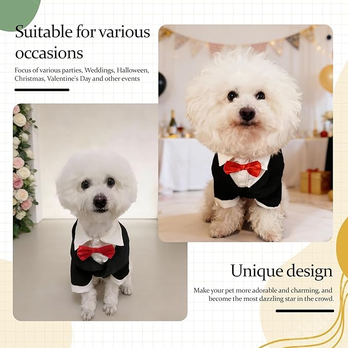 Dog Tuxedo Suit with Bow Tie Dog Shirt Puppy Clothes Formal Pet Tux Party Birthday Costume for Small Medium Dogs Pet Weding Attire Dress Up Cosplay Prince Costume Gentleman Apparel (X-Large)