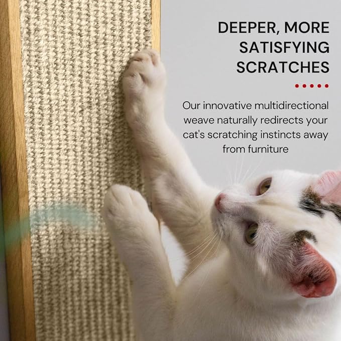 7 Ruby Road Indoor Cat Wall Scratcher — Multidirectional Sisal Scratch Pad & Board for Furniture Protection, Space-Saving Wall or Floor Use, Solid Rubberwood, All Breeds (Cream)