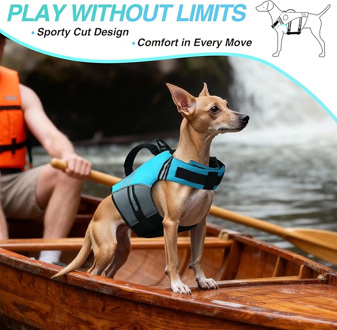 VIVAGLORY Sports Style Dog Life Vest, Dog Life Jacket for Swimming & Boating, Ripstop & Buoyancy for Puppy Doggy, Lifejacket with Handle, XS, Blue