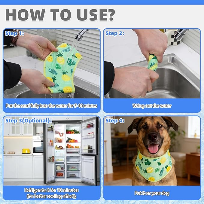 KOOLTAIL Dog Cooling Bandana, 2 Pack Cute Instant Cooling Vest Pet Ice Scarf Adjustable, Summer Outdoor Ice Neck Cooler Towel Neck Wraps, Pet Chill Out Scarf Cooler Prevent Sunstroke in Hot Summer