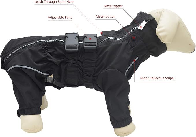 Lovelonglong Waterproof Dog Raincoat – 7-Leg Full Body Dog Rain Suit with Reflective Strips & Leash Opening, Outdoor Dog Jacket for Rainy Weather