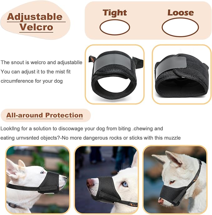 HEELE Dog Muzzle,Soft Nylon Muzzle Anti Biting Barking Chewing,Air Mesh Breathable Drinkable Adjustable Loop Pets Muzzle for Small Medium Large Dogs 4 Colors 4 Sizes (Black, M)