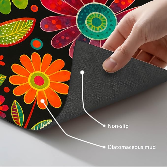 HOMETITUTE Vibrant Flower Pattern Pet Food Mat Spill-Proof Cat Feeding Mats Non-Slip Mat for Dog Food and Water Bowls Trendy Easy Clean Fast Dry Cat Food Mats for Indoor Cats 20" x 12"