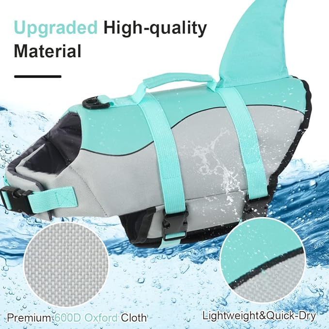 EMUST Dog Life Vests, Dog Life Preserver for Swimming, Boat, Pool, Ripstop Pet Water Vest with High Buoyancy and Lift Handle for Small and Medium Breeds, (M, Turquoise)