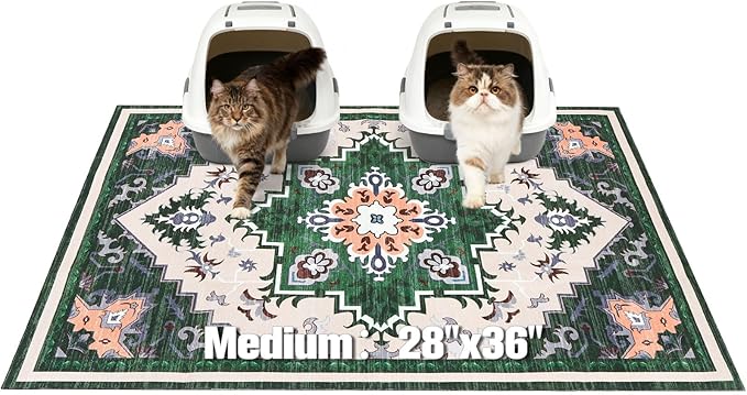 EXPAWLORER Cat Litter Mat, 28”x36” Medium Non-Slip Urine Waterproof Litter Trapping Mat Easy to Clean Washable Litter Box Mat for Floor Soft on Kitty Paws, Indoor Food Mats Rug Pads for Bathroom Green