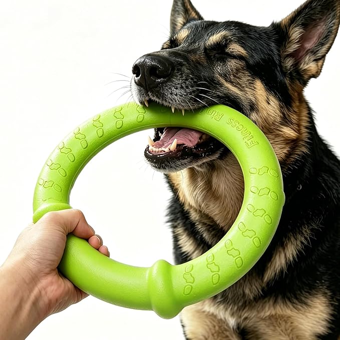 LaRoo Dog Toys for Medium/Large Dogs, Floatable Dog Flying Discs 3 Sizes Tug Toy, Interactive and Tug of War Ring Toy, Funny Fetch Teething Toys (Green, 11.8“)