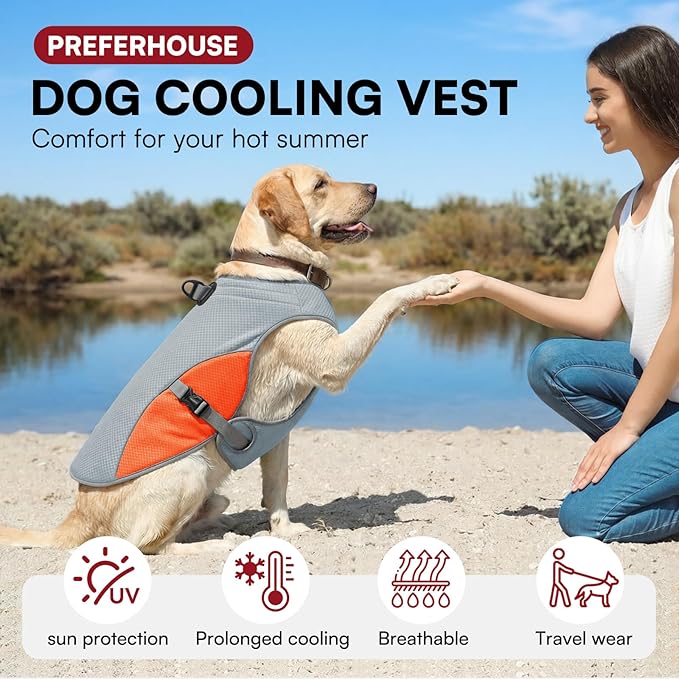 Dog Cooler Jacket for Extra Large Dogs, Dog Mesh Cooling Vest with Reflective Stripe and D Ring, Pet Cooling Jacket for Beach, Hiking, Walking, Orange-XL