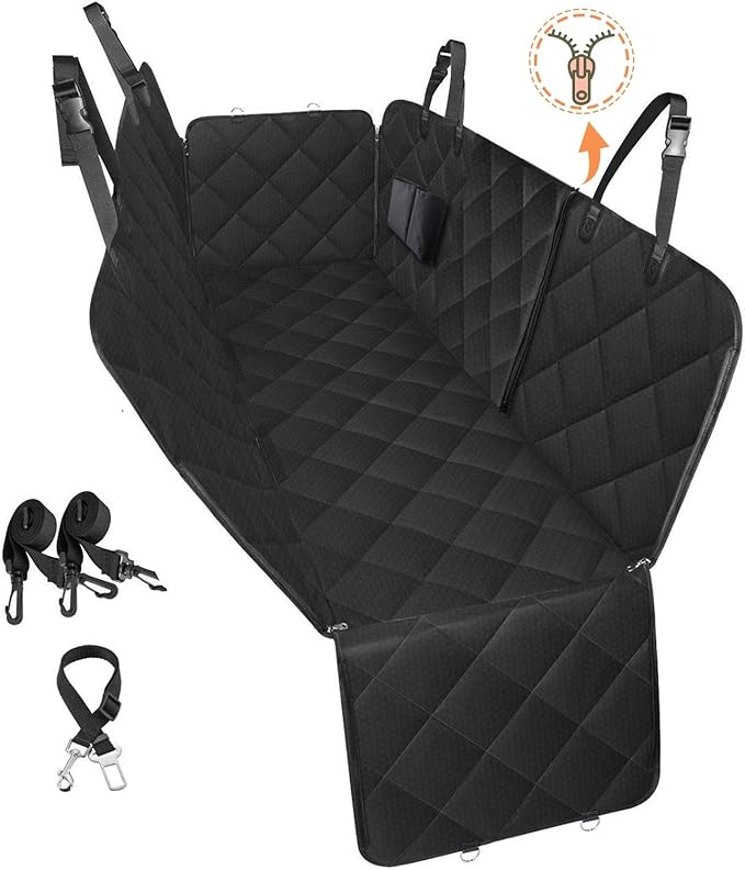 PETICON Large Dog Car Seat, Back Seat Extender for Dogs with 3 Mesh Windows, Waterproof Medium Carseat for Dogs with Hard Bottom, Pet Seat Cover for Cars, Trucks and SUVs(Brown)