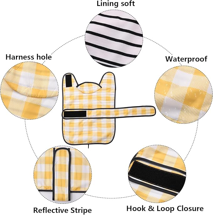 Dachshund Raincoat Corgi Raincoat Dogs Waterproof fit for Dachshunds Weiner Long Back Breeds with Reflective Stripe Great Coverage in Autumn Winter - Yellow Plaid - M
