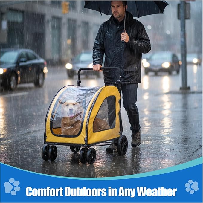 Pet Stroller Rain Cover PU Waterproof Windproof Clear Foldable Shield for Dog and Cat Strollers Outdoor Use (B)