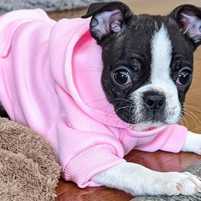 Jecikelon Soft Dog Hoodies for Small Dogs, Fleece Puppy Sweatshirt with Pockets, Warm Winter Cold Weather Coats for Pet Cat, Cute Clothes Puppy Costume (Pink, X-Large)
