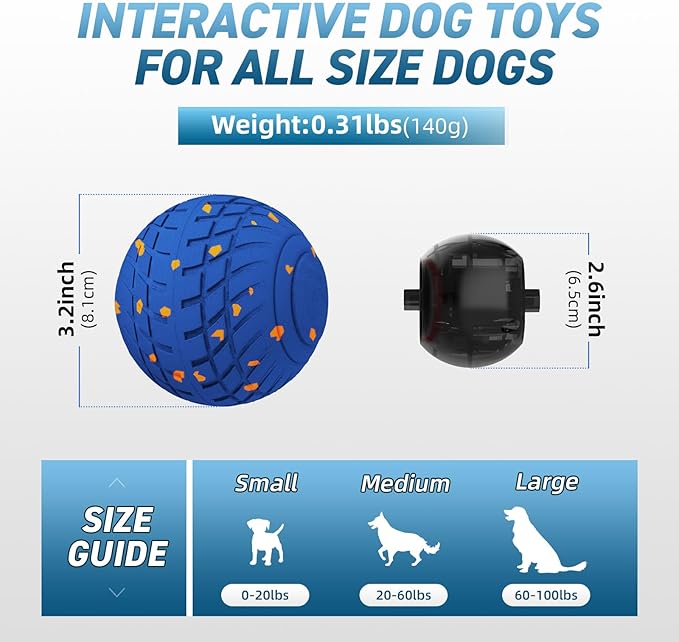 HETOO Interactive Dog Toys for Small Dogs: Interactive Dog Balls, 3.2 inch Moving Bouncing Smart Dog Ball with Remote Control, 3-Modes Durable E-TPU Waterproof Active Self Rolling Dog Toy