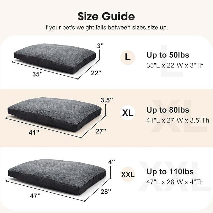 GASUR Indestructible Chew Proof Dog Beds for Large Sized Dogs, Durable Extra Large Dog Ded for Aggressive Chewers,Waterproof Washable Dog Deds for Crate Couch with Removable Cover (Grey, XL, 41"x27")