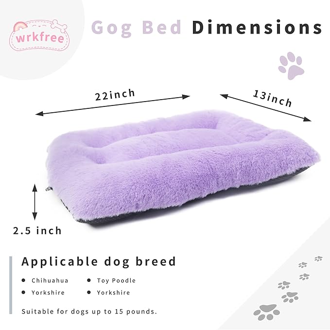 Dog Crate Bed 22x13,Washable Dog Crate Pad for Medium Dogs,Soft Kennel Bed Mattress with Non Slip Bottom,Purple