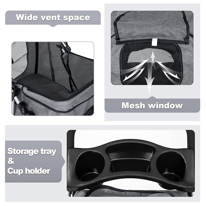 BestPet Pet Stroller Dog Cat Jogger Stroller for Medium Small Dogs Cats Folding Lightweight Travel Stroller with Cup Holder (Grey, 3 Wheels)
