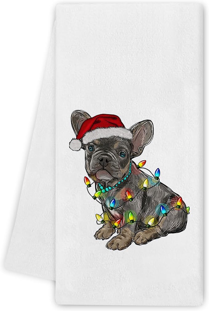 French Bulldog Kitchen Towels - Frenchie Navidad Christmas Xmas Decor, French Bulldog Lovers Gifts, Frenchie Navidad Hand Towels Dish Towels for Kitchen Bathroom, 16x24 Inch