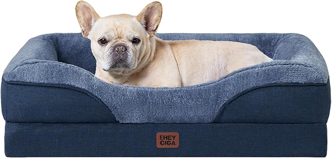 EHEYCIGA Orthopedic Dog Bed for Medium Dog, 30x20 Inch Memory Foam Dog Couch Bed with Sides, Waterproof Liner & Washable Removable Cover, Bolster Pet Sofa, Navy