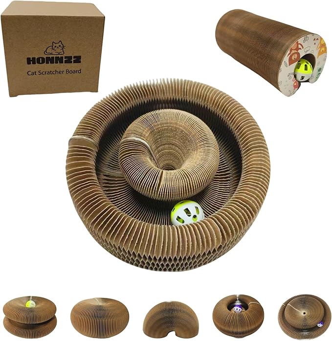 Corrugated Paper Cat Scratcher Track with Rolling Ball - Scratch-Resistant, Interactive, Pet-Safe for Feline Play & Claw Care