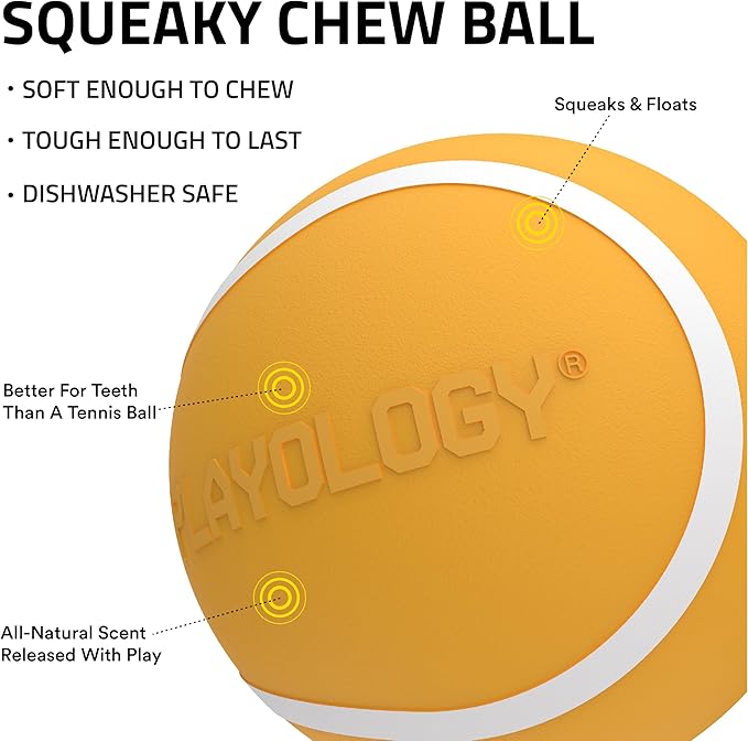 Playology Dog Toys | Squeaky Chew Ball for Large Dogs | Cheddar Cheese Scented Jumbo Dog Ball | Bouncy Floating Chew Toys for Fetch