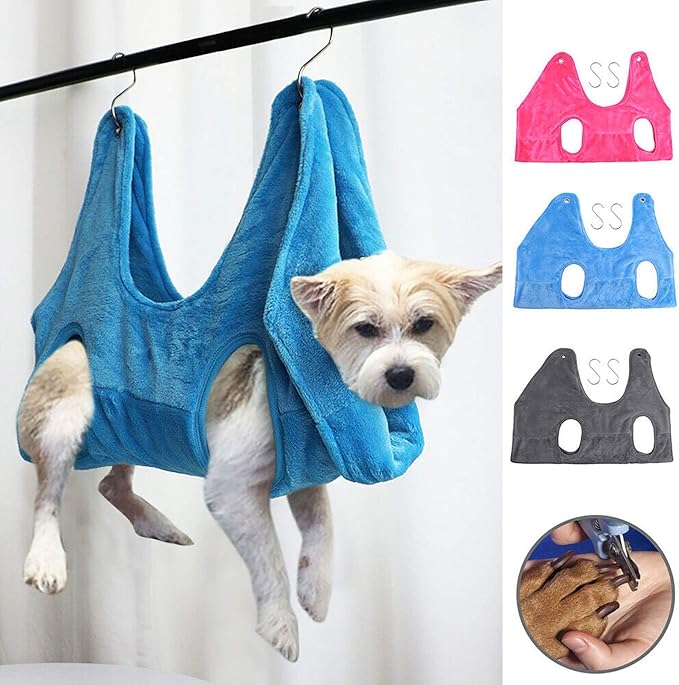 Dog Hammock for Grooming Hammock with 2pcs Hook Dog Grooming Sling Dog Sling for Nail Clipping Dog Lift Harness for Small Dogs Grey M