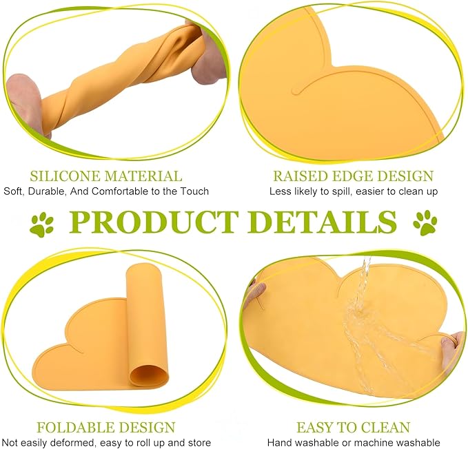 Silicone Pet Feeding Mat, Waterproof Dog Cat Food Bowl Placemat Tray Anti-Slip with Raised Edge Foldable Heat-Resistant (Orange, Cloud Shape), Intended for Cat Dog Water Bowl