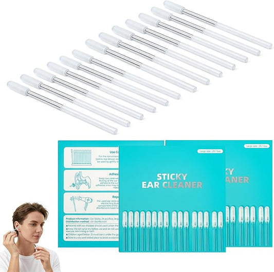 3Box Sticky Ear Cleaning Sticks, Ear Wax Removal Tool Kit, Gentle Adhesive Ear Cleaner for Adults & Kids, Disposable Soft Ear Care Swabs for Home Travel Use, Safe Ear Hygiene Cleaning Kit 72pcs