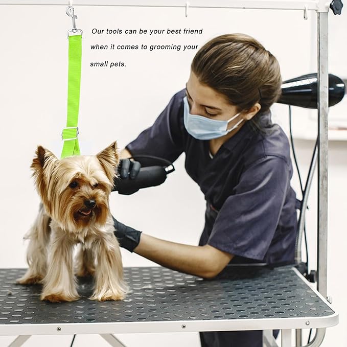 ASOCEA Dog Grooming Belly Strap Dogs Grooming Table Arm Extender Loop with D-Rings Adjustable Bathing Restraint Leash No Sit Haunch Holder for Small & Medium Dog Cat Hair Cutting Washing (Green)