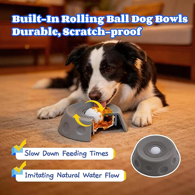 Dog Lick Bowl with Ball, Slow Feeder Lick Ball Bowl for Dogs, Dog Licking Bowl with Rolling Ball, Slow Feeder Ball Bowl to Slow Pet Eating, Rolling Ball Dog Bowl Give Pet More Time to Enjoy Eating