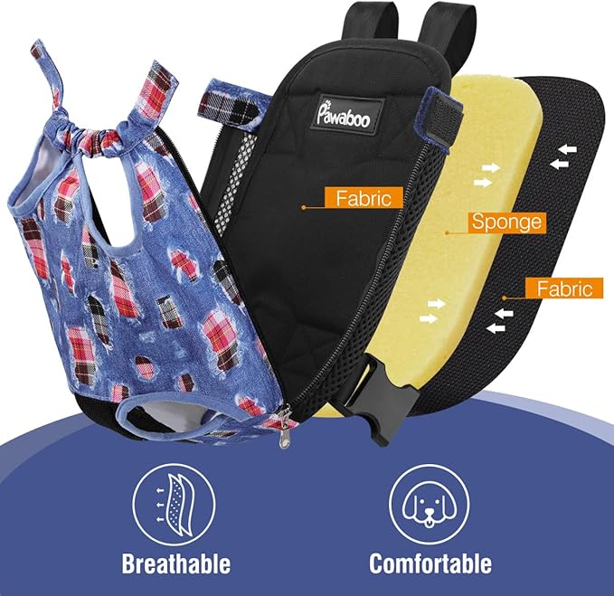 Pawaboo Adjustable Carrier Backpack for Dog Cat, Pet Front Dog Carrier Backpack Cat Travel Bag, Legs Out, Easy-Fit for Traveling Hiking for Small Dogs Cats Puppies, M, Denim Blue