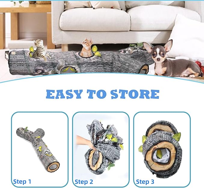 Cat Tunnel,Cat Tunnels for Indoor Cats,Tree Trunk Play Toy for Large Cats、Kitten and Other Small Animals to Chase and Play,Foldable Easy to Store,Cat Tube Toys Long 59"