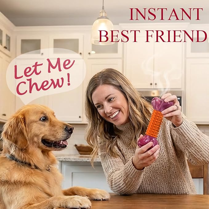 4-Pack Tough Dog Toys for Aggressive Chewers: Peanut Butter Flavored Long Lasting Dog Bones, Heavy Duty Nylon & Rubber Dog Chew Toys to Keep Them Busy, Medium & Large Breed, Orange