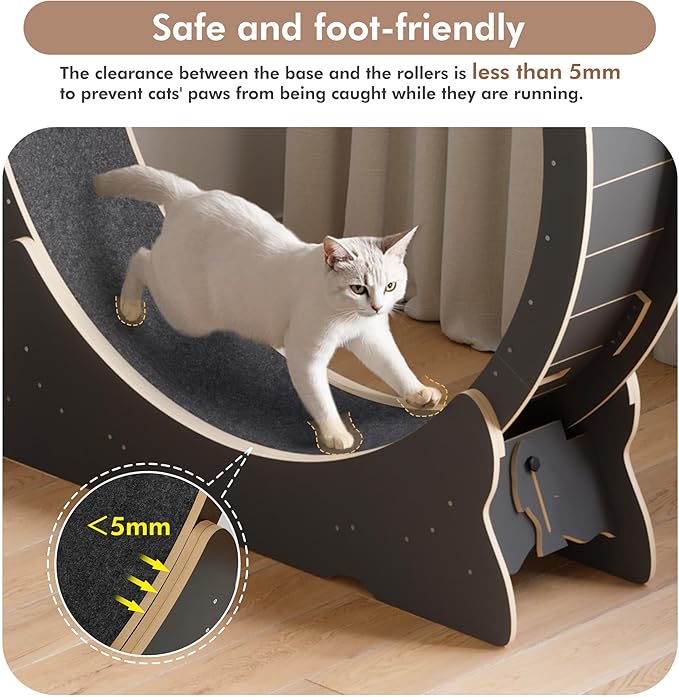Mondeer Cat Exercise Wheel, 46'' Cat Wheel for Indoor Cats with Carpeted Runway, XL Treadmill with Removable Carpet and Teaser, for Running Walking Training (Black)