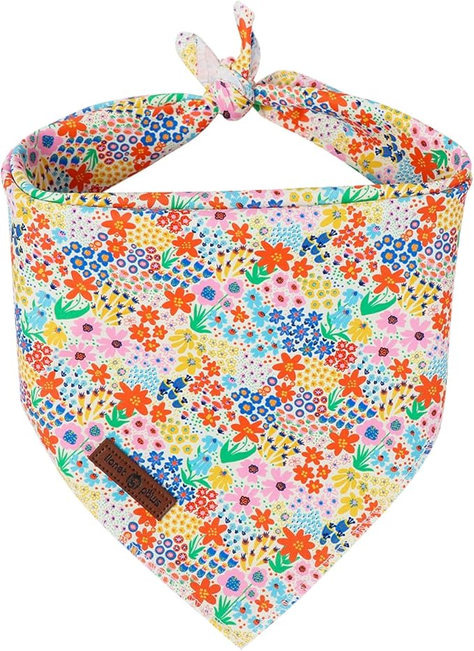 Lionet Paws Spring Summer Wildflowers Cosmos Corn Dog Bandana Washable Cotton Handkerchief Scarf Triangle White Flower Dog Bandanas for Small Medium Dogs Girl