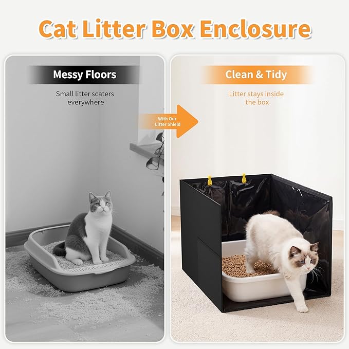 Aokeyee Cat Litter Box Enclosure Splash Guard High Side 27.16 x 21.65 x 16.53, Black All-Inclusive Waterproof Foldable Pet Litter Box Shield, Anti-Leakage, Dust Control, Easy to Clean