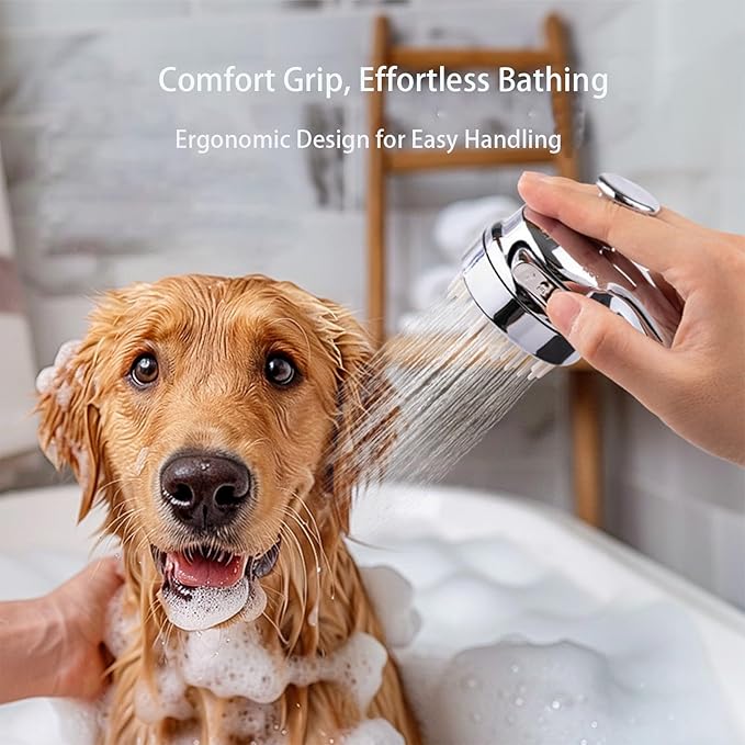 Dog Shower Head, Cat Bath Sprayer with Soft Silicone Massage and Pressure Boosting, Handheld Pet Washing Nozzle with Aerator