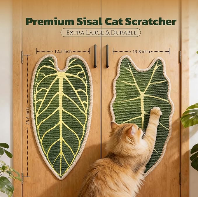 Premium Natural Sisal Botanical Leaf Cat Scratcher Mat, Extra Large Leaf-Shaped for Wall & Floor, Indoor Jungle Decor, Furniture Protector, Durable Cat Scratcher with Stylish Leaf Design (Anthurium)