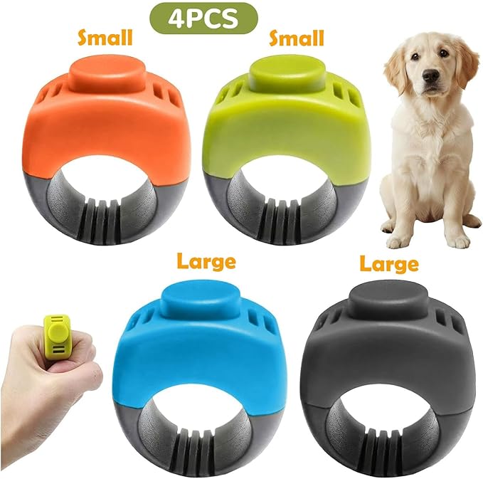 The Set of Easy Clicking Finger Ring Clicker Included Large and Small 2 Sizes,Suitable for Dogs Cats Horses traing Allowing Effective Versatile Training (4pcs Grey+Green+Orange+Blue)