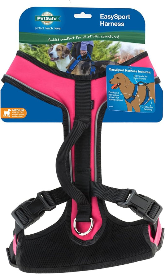 PetSafe EasySport Dog Harness Adjustable Padded Dog Harness with Control Handle and Reflective Piping Medium, Pink