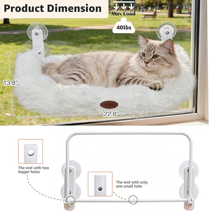 Woochpet Cordless Cat Window Perch for Kitty,Soft Plush Cushion Fabric Cat Hammock for Window with 4 Strong Suction Cups and Solid Metal Frame,Easy to Assenble,Foldable Window Seat for Cats Inside