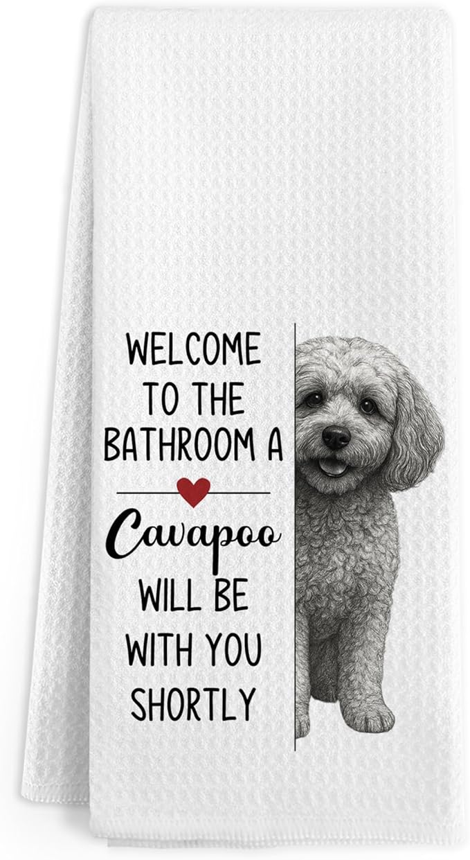Funny Cavapoo Dog Gifts Hand Towels, Welcome to The Hand Towels for Bathroom, a Cavapoo Will Be with You Shortly Dish Tea Towel for Kitchen Bathroom Decor, Dog Lover Gifts for Women Men, 16x24