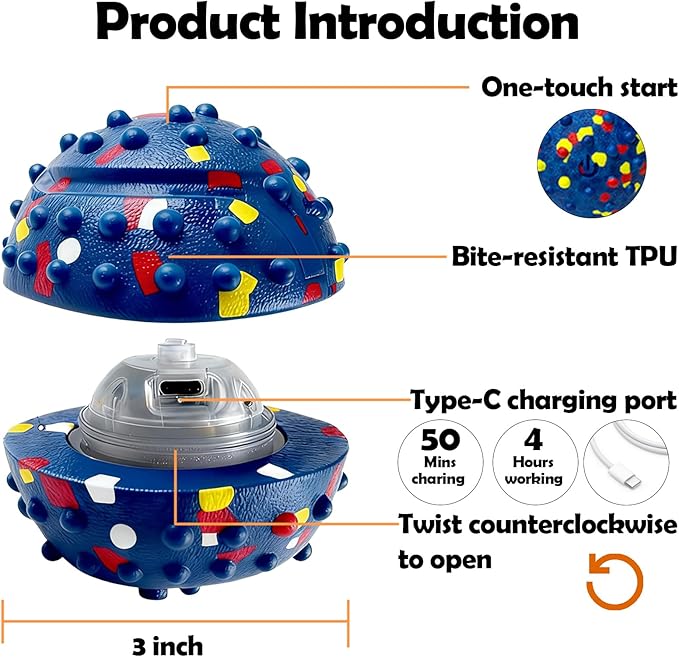Interactive Dog toys, Smart Dog ball, E-TPU Material Automatic Moving, Bouncing, Vibrating ball Durable Duraspin Design for Aggressive Chewers.Keeps Dogs Busy and Entertained.Suitable for all dogs