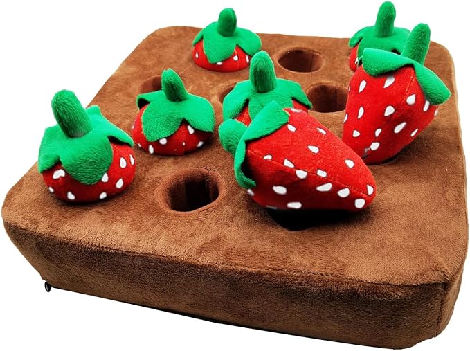 Snuffle Mat - Dog Strawberry Toy, Interactive Play Rug, Soft Plush Vegetable Field Design, Chew Resistant Training Mat | Fun Chewing Toy for Dogs, Pet Enrichment Game, Indoor Activity Pe